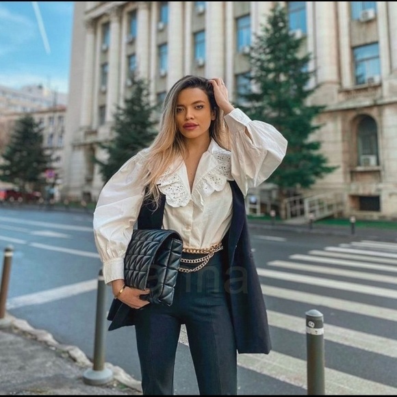 ZARA White Poplin Embroidered Eyelet Blouse - Picture 3 of 6